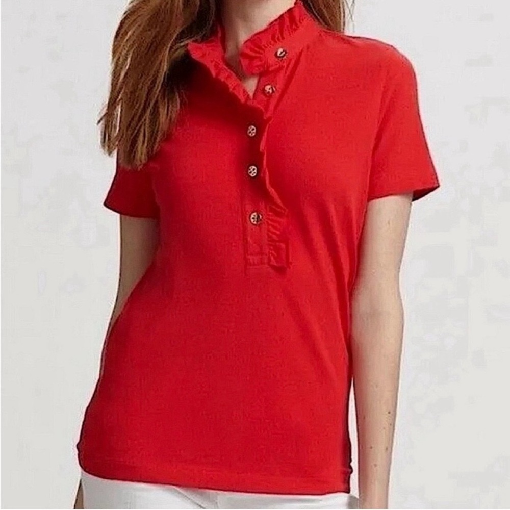 Tory Burch Red Ruffled Button-Down Shirt